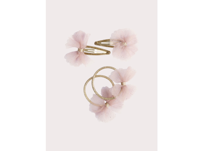 Lot d'élastiques et barrettes en tulle rose pour fille