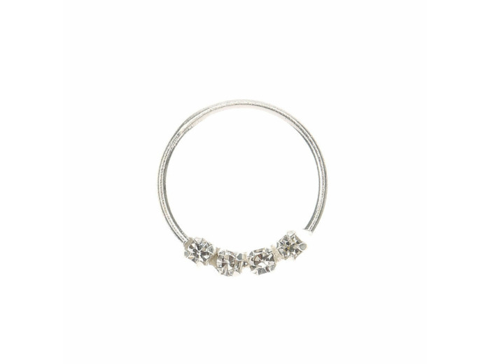 Anneau pour piercing de nez avec pierre ornementée 0,6 mm couleur argentée