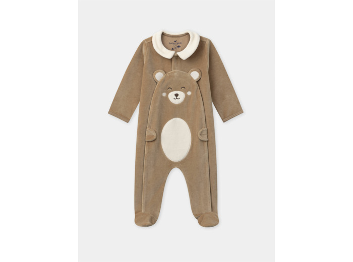Grenouillère en velours marron avec ours Bébé Garçon