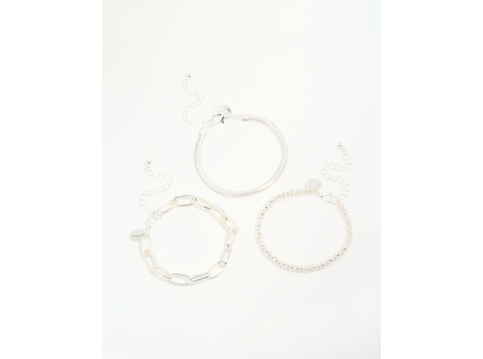 Silver Mixed Chains Bracelet 3-Pack