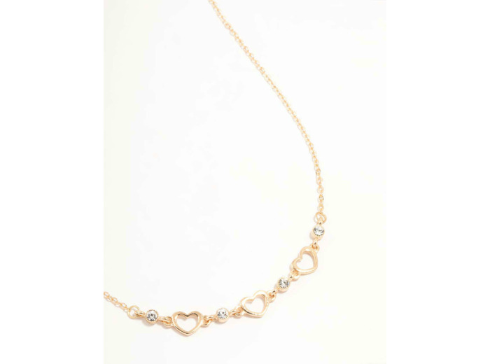 Gold Diamante Cutout Heart Station Necklace