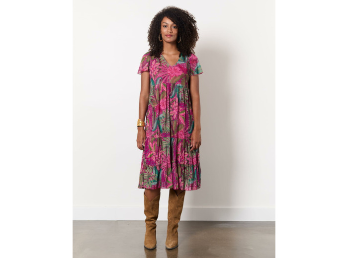 Robe midi imprimé à fleurs ROSE