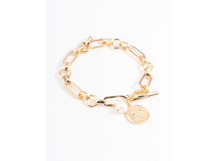 Gold Chunky Coin & Pearl Bracelet