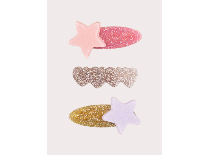 Lot de 3 barrettes étoiles et coeurs paillettés pour fille