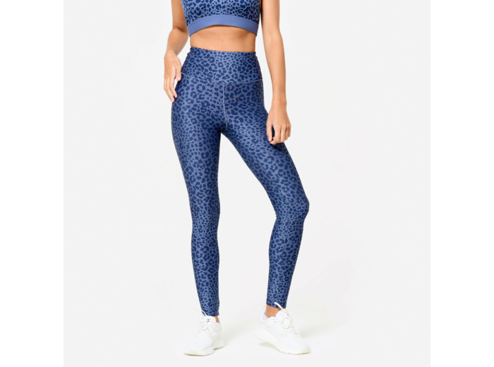 Legging de fitness taille haute femme, imprimé léopard bleu