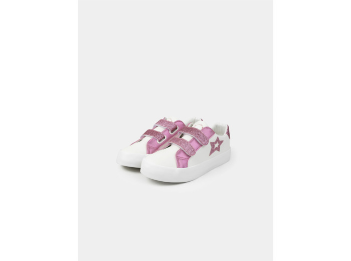 Basket blanche avec patch étoile et sratch rose pailleté Fille