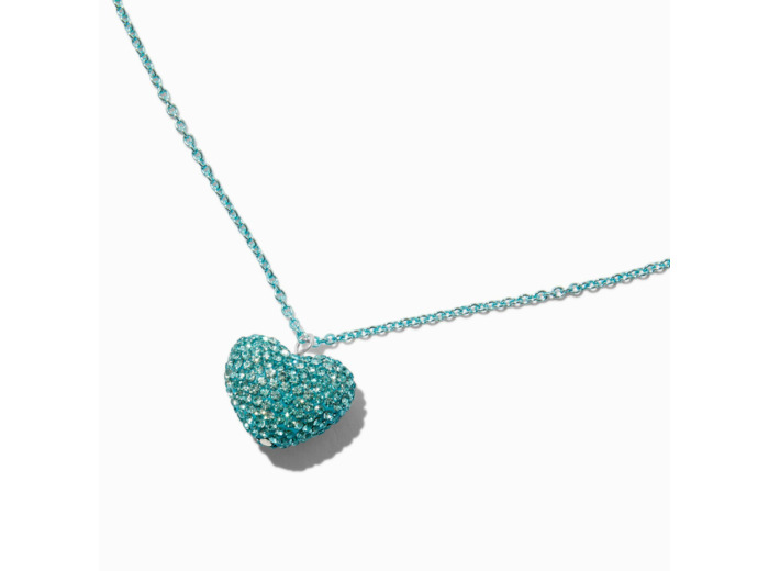 Collier pendentif cœur en strass pavé bleu