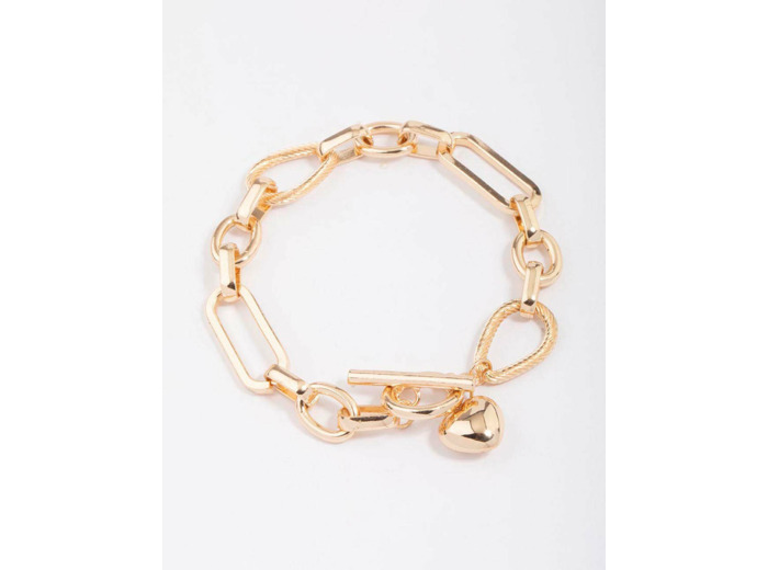 Gold Multi Link Heart T&O Chain Bracelet