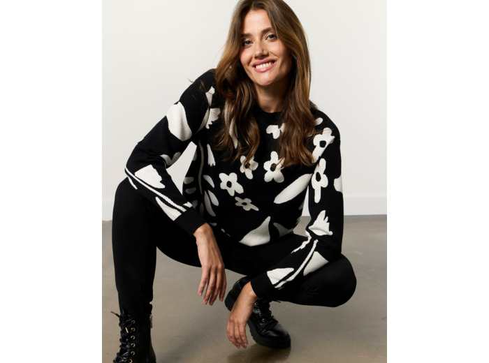 Pull épais bicolore NOIR Femme