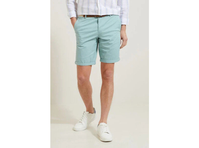 Bermuda chino uni avec ceinture - Bleu clair