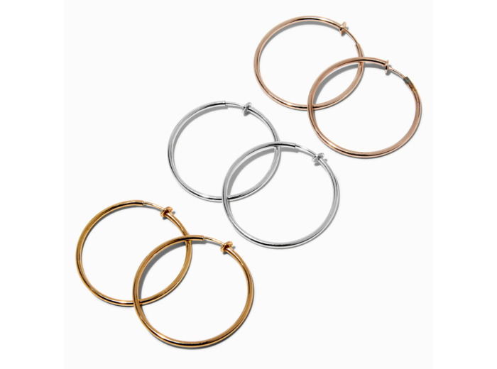 Lot de 3 créoles à clip 40 mm en métaux mixtes