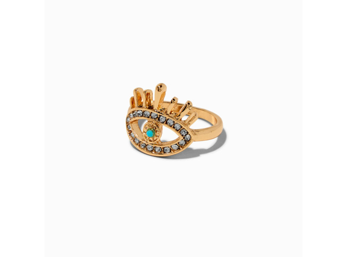 Bague mauvais œil pavé couleur dorée
