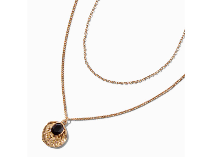 Collier multi-rangs pendentif pièce couleur dorée