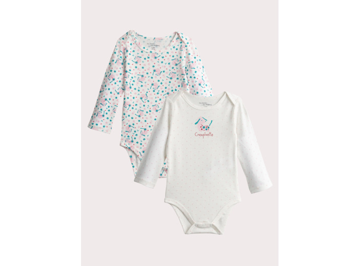 Lot de 2 body manches longues à imprimé pour bébé fille