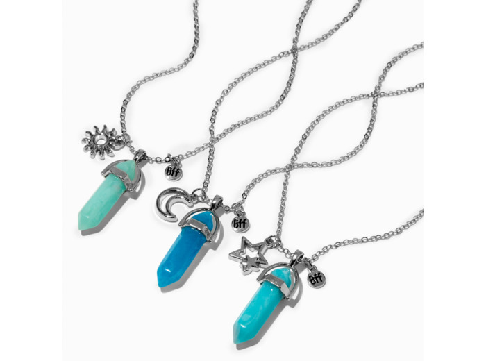 Colliers à pendentif avec strass mystiques bleus célestes best friends - Lot de 3