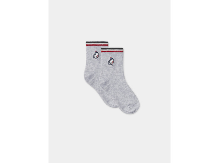 Chaussettes gris chiné brodées