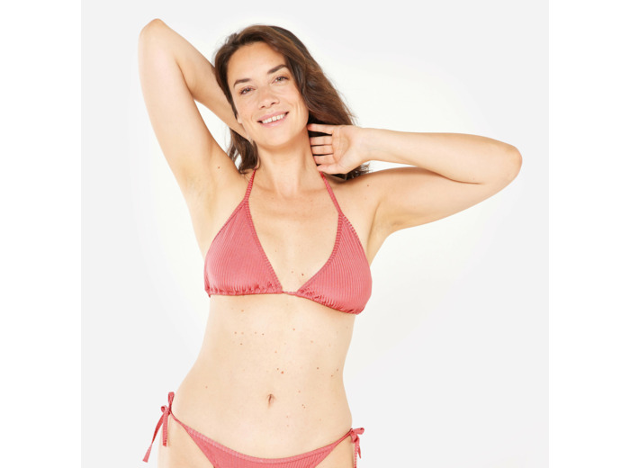 Haut de maillot de bain femme triangle coulissant mae côtelé rose