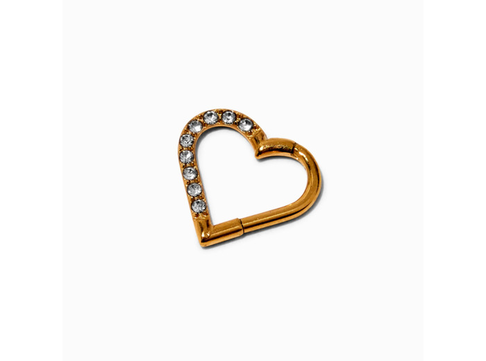 Boucle d’oreille pour piercing rook 1,0 cœur strass en titane couleur dorée