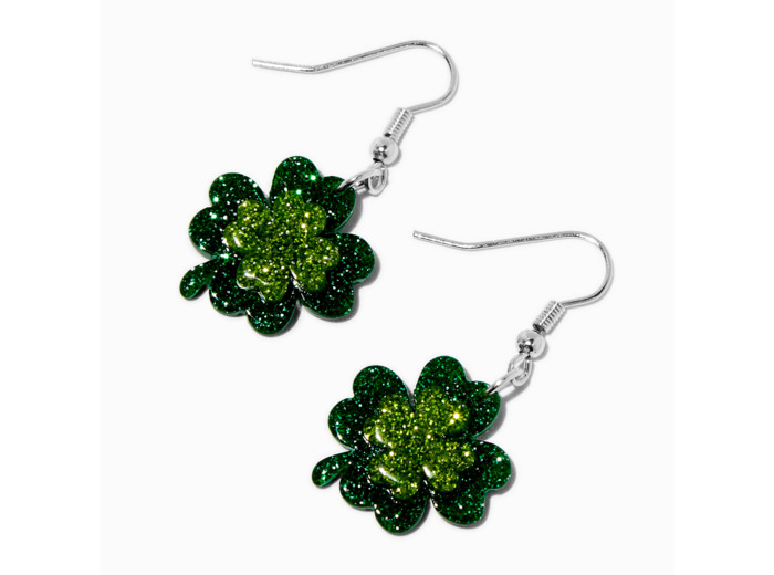 St. Patrick's Day Glitter Shamrock Acrylic Drop Earrings
