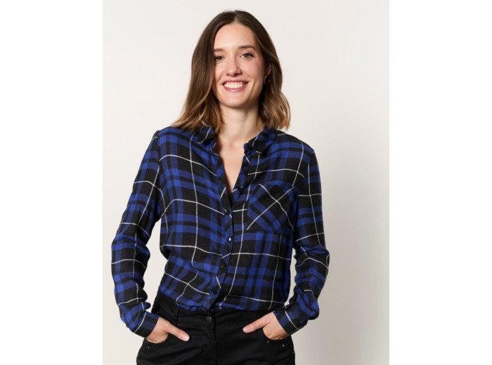 Chemisier manches longues à carreaux BLEU Femme