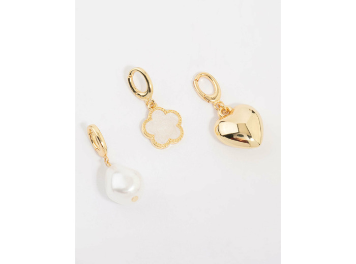 Gold Plated Pearl & Flower Charms 3-Pack
