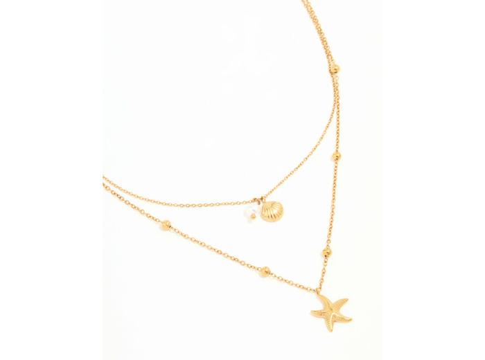 Waterproof Gold Plated Stainless Steel Star & Shell Layered Necklace