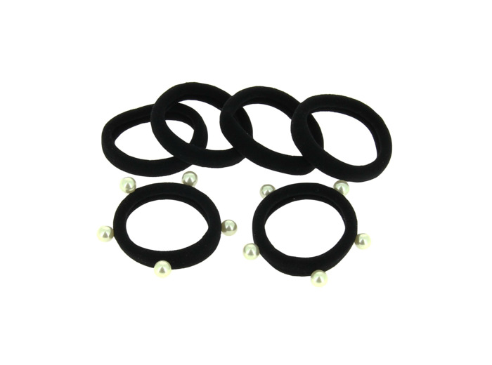 Elastique mousse noir et perle x6