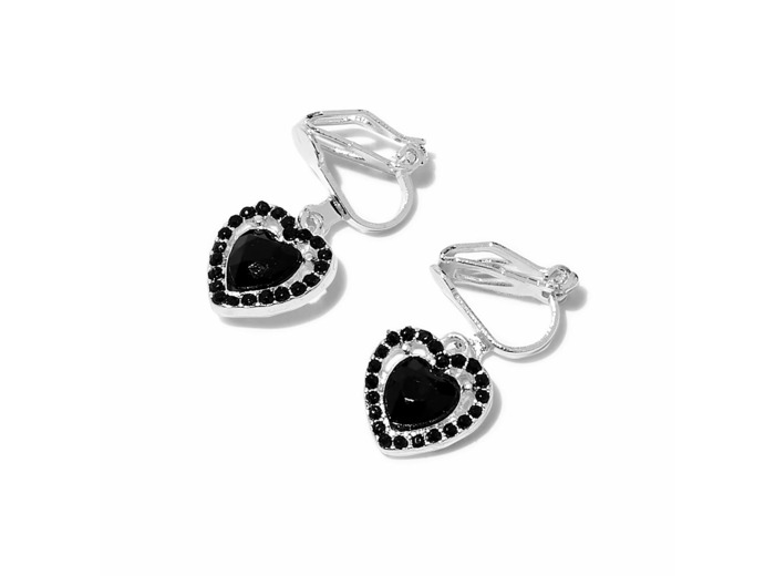 Pendantes à clip 2,5 cm cœur noir et couleur argentée