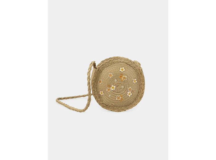 Sac bandoulière en paille à imprimé fleurs multicolores
