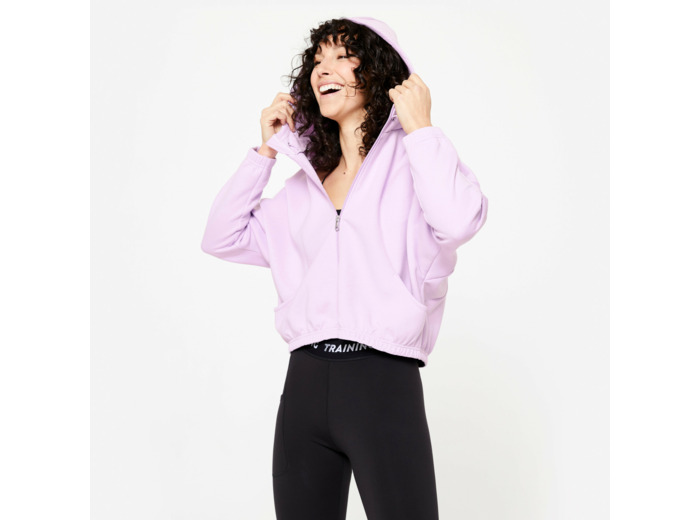 Veste à capuche de fitness manches longues femme, violette lilas