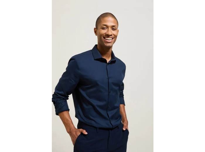 Chemise sans repassage slim en coton - Bleu moyen