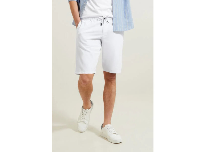Bermuda uni en coton lin - Blanc