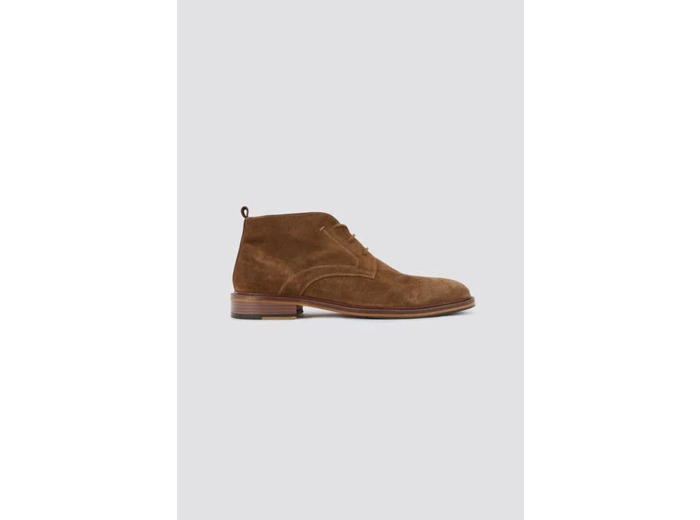 Boots montantes en croûte de cuir à lacets - Marron