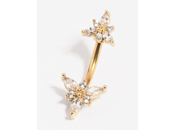 Gold Plated Surgical Steel Flower Belly Bar