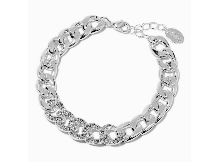Bracelet de chaîne cubaine bling-bling couleur argentée