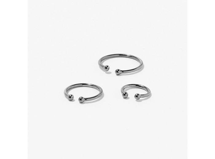 Faux anneaux de nez aux designs variés couleur hématite (lot de 3)