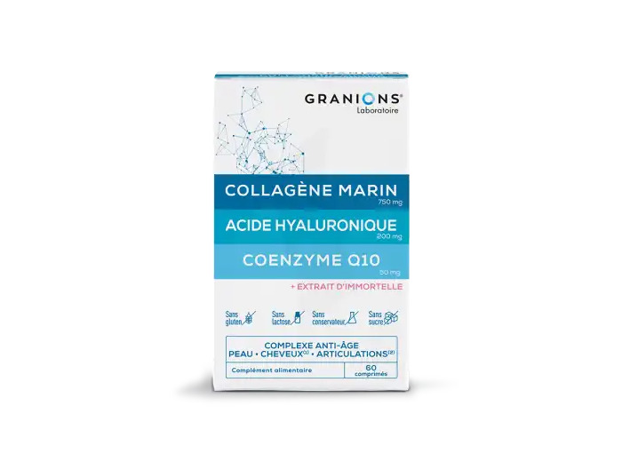 Granions Complexe Collagene, Acide Hyaluronique & Coenzyme Q10 Anti-âge - Peau - Cheveux - Articulations 60 Comprimés
