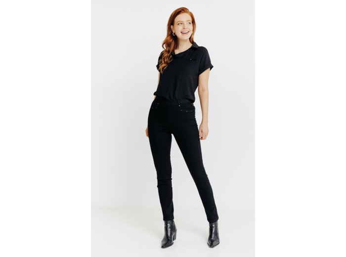 Tregging En Denim Noir Détails Strass