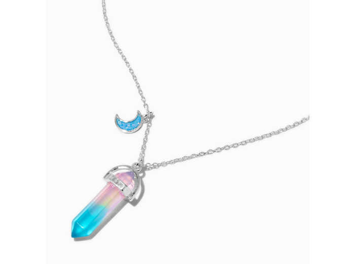 Collier à pendentif strass mystique phosphorescent lune bleue