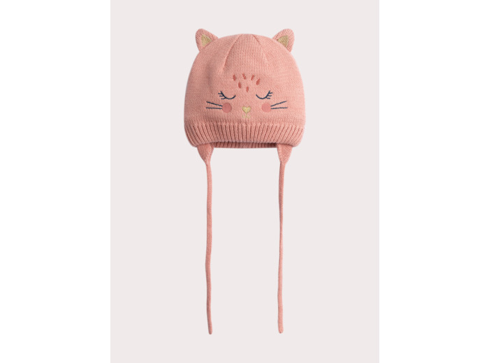 Bonnet rose animation chat pour bébé fille