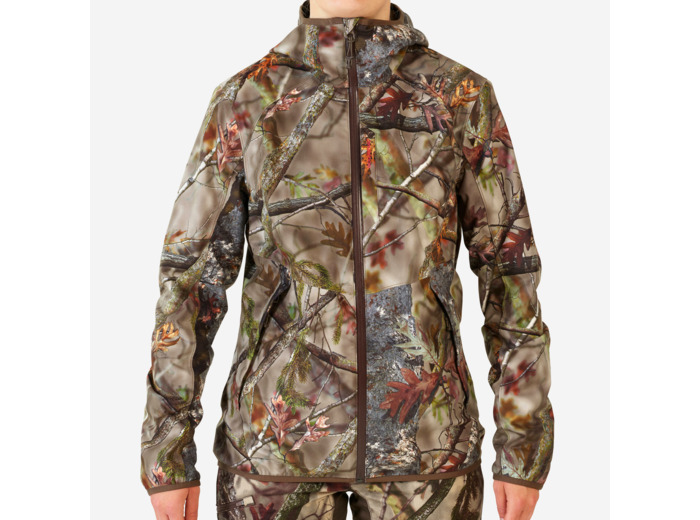 VESTE CHASSE FEMME IMPERMEABLE SILENCIEUSE CAMOUFLAGE 500