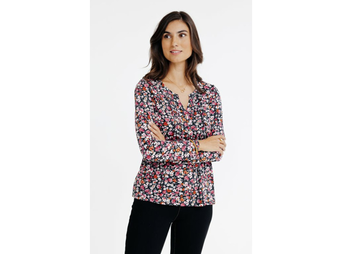 Tee-Shirt Col Mao Imrime Fleurs