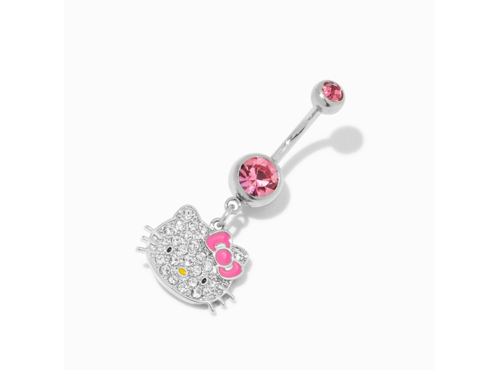 Barre de nombril avec strass rose 14 g en acier inoxydable Hello Kitty®