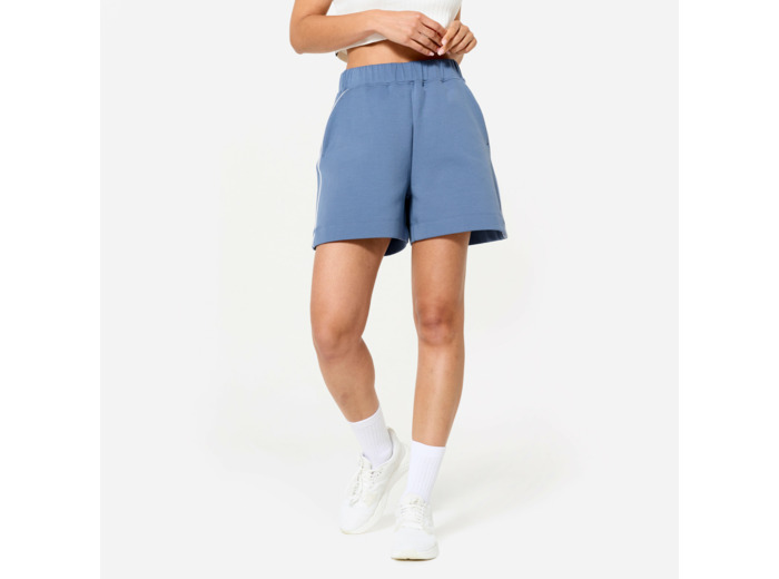 Short fitness ample, femme, bleu et blanc