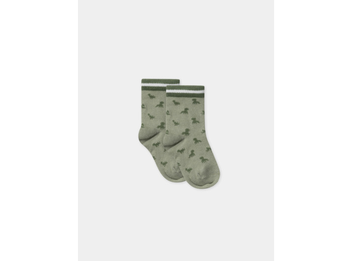 Chaussettes vert sauge jacquard dinosaures