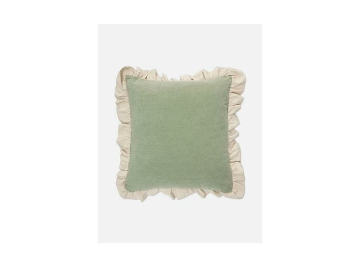 Coussin carré en velours avec bords à volants