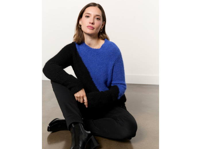Pull épais contenant de la laine color bloc NOIR Femme