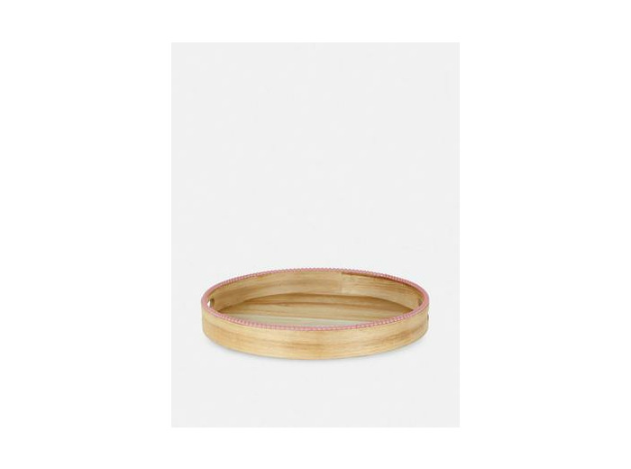 Plateau rond en bois orné de perles