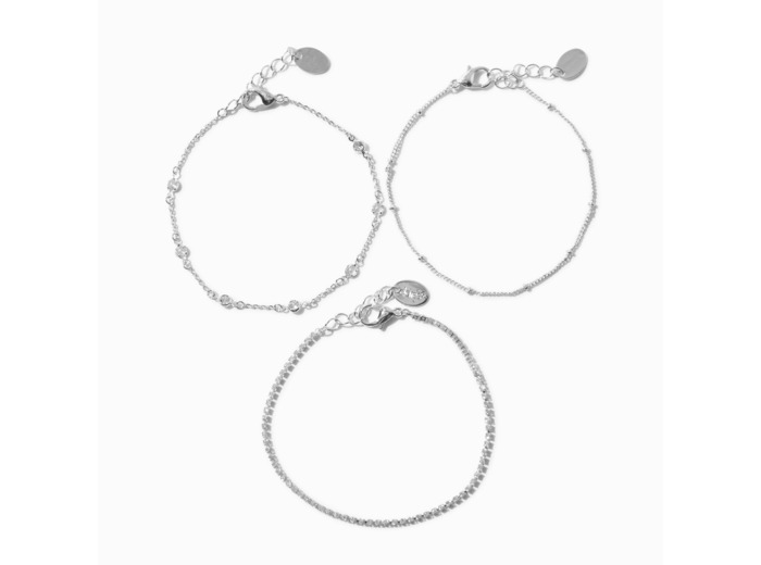 Bracelets chaîne confetti de zircon cubique couleur argentée - Lot de 3
