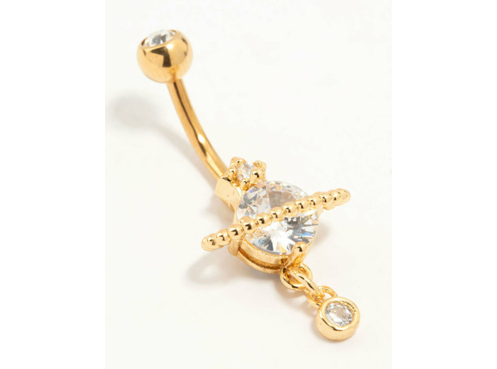 Gold Plated Surgical Steel Cubic Zirconia Planet Belly Bar